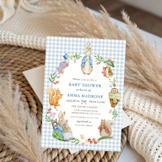 Invitation Beatrix Potter Peter Rabbit Blue Baby Shower