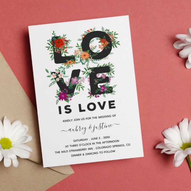 Invitation Beau Amour Floral Est Amour Lesbien Mariage (Créateur téléchargé)