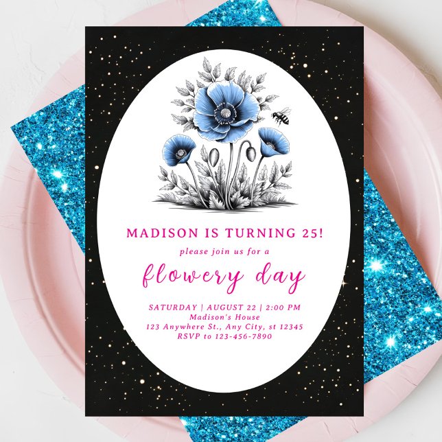 Invitation Beau anniversaire de fleurs bleues (Créateur téléchargé)