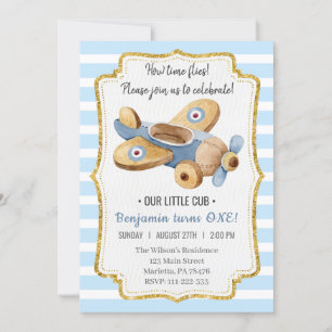 Invitation Beau avion Vintage Boy Toy Birthday Invita