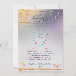 Invitation Beau Baby shower de coeur de papillon doux