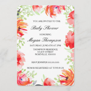Invitation Beau Baby shower de fleurs de pavot aquarelle