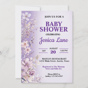 Invitation Beau Baby shower de fleurs violettes