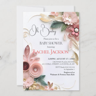 Invitation Beau Baby shower Floral Papier Quilling Cadre