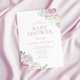 Invitation Beau Baby shower floral rose bébé