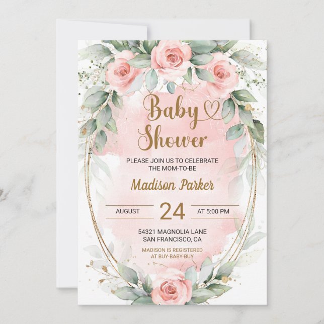 Invitation Beau Baby shower Rose Blush (Devant)