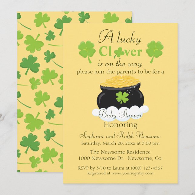 Invitation Beau Baby shower Saint Patrick's Thème (Devant / Derrière)