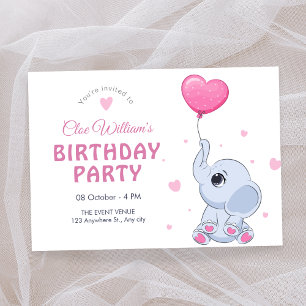 Invitation Beau bébé éléphant et ballon anniversaire