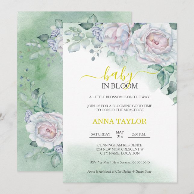 Invitation Beau Bébé Rose En Fleur Baby shower Floral (Devant / Derrière)
