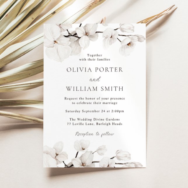 Invitation Beau Blanc Boho Floral Mariage moderne (Créateur téléchargé)
