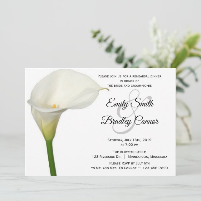Invitation Beau Blanc Calla Lily Dîner de répétition Florale (Debout devant)