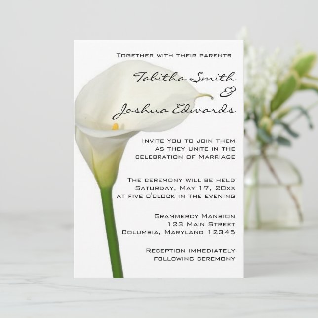 Invitation Beau blanc Calla Lily Mariage (Debout devant)