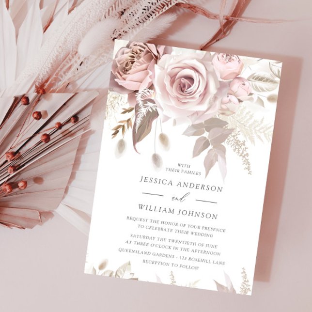 Invitation Beau Blush Dusty Rose et Mariage ivoire (Créateur téléchargé)