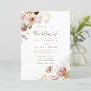 Invitation Beau Blush White Rose Flowers Mariage