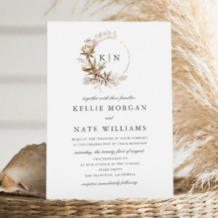 Invitation Beau Boho Botanical Wreath Monogram Mariage