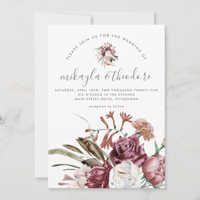 Invitation Beau Boho Floral Bouquet Mariage (Devant)