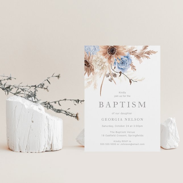Invitation Beau Boho Floral Toutes les saisons Baptême (Créateur téléchargé)