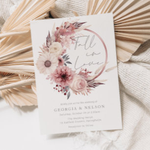 Invitation Beau Boho rose pâle automne Mariage d'automne