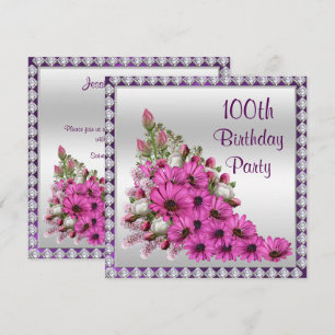 Invitation Beau bouquet et diamants Lilac 100e anniversaire
