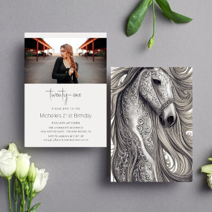 Invitation Beau Cheval Script moderne Photo 21e anniversaire