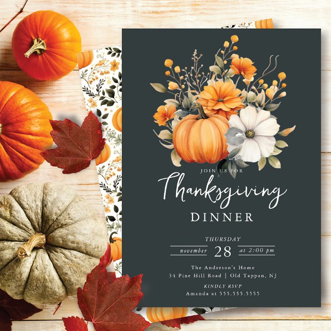 Invitation Beau Citrouille Floral Thanksgiving (Créateur téléchargé)