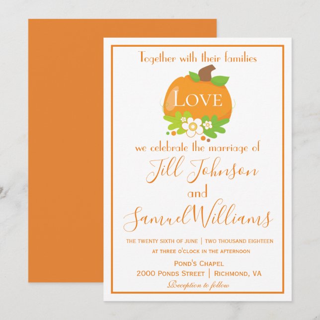 Invitation Beau Citrouille pour Mariage de automne (Devant / Derrière)