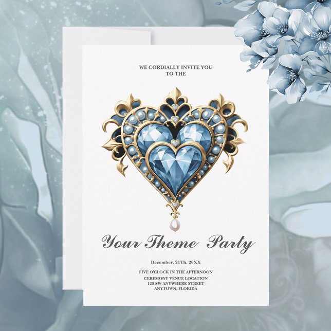 Invitation Beau coeur bleu noble. (Blue heart)