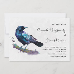 Invitation Beau corbeau sur un Mariage de branche d'arbre