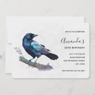 Invitation Beau Corbeau sur une branche d'arbre Anniversaire