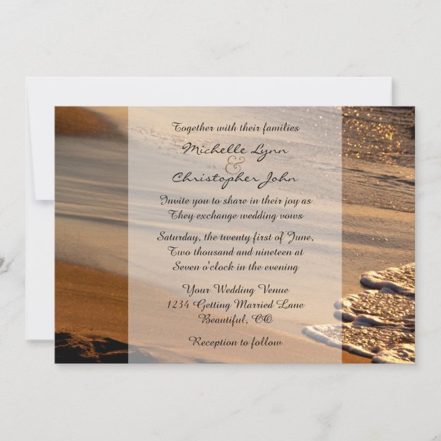 Invitation Beau coucher de soleil, Plage de sable, Mariage de (Devant)