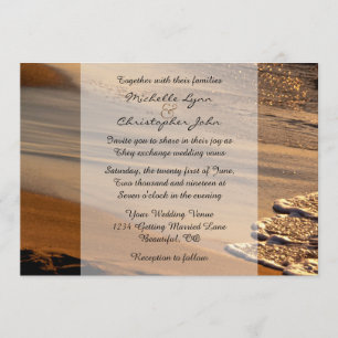 Invitation Beau coucher de soleil, Plage de sable, Mariage de