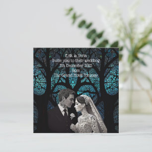 Invitation Beau couple mariage sur un arbre de vie bleu