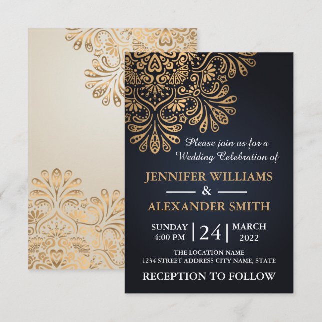 Invitation Beau Elégant Mariage bleu Royal Navy (Devant / Derrière)