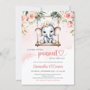 Invitation Beau éléphant sur balançoire vert rose
