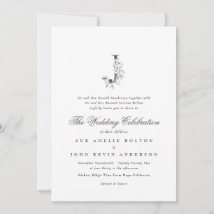 Invitation Beau Floral 'J' Monogramme Mariage esquissé