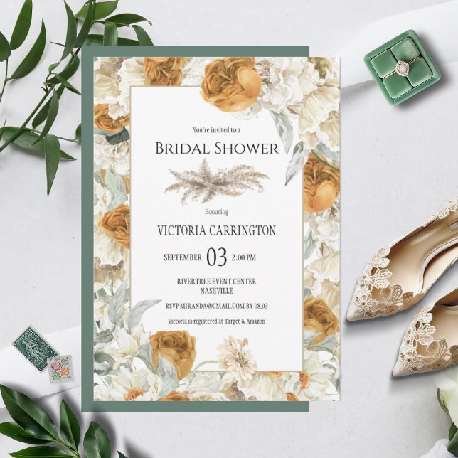 Invitation Beau Floral Neutre Fête des mariées Mariage (Créateur téléchargé)