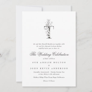 Invitation Beau Floral 'T' Monogramme Mariage esquissé