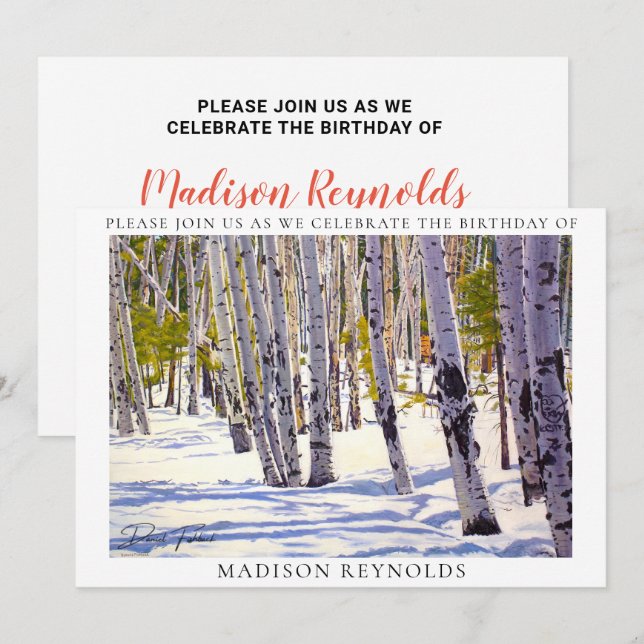 Invitation Beau hiver Aspen neige arbres Anniversaire (Devant / Derrière)