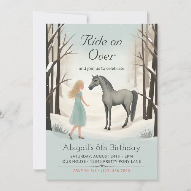 Invitation Beau hivernal Cheval et fille Pony Anniversaire (Devant)