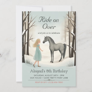 Invitation Beau hivernal Cheval et fille Pony Anniversaire
