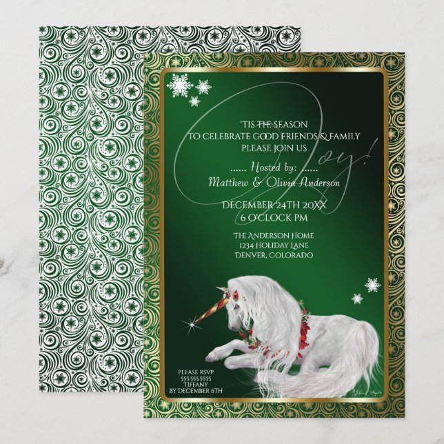 Invitation Beau Imaginaire Noël Unicorne Joy Green (Devant / Derrière)