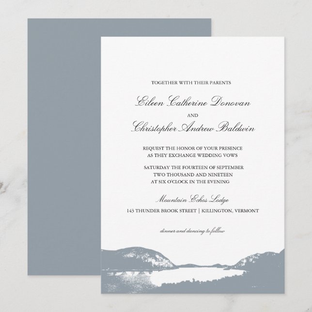 Invitation Beau lac de montagne gris| Mariage (Devant / Derrière)