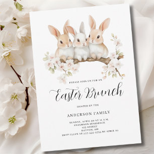 Invitation Beau lapin Floral Aquarelle Pâques Brunch