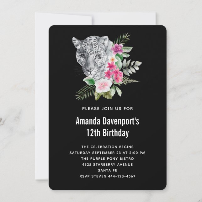 Invitation Beau Leopard Portrait Aquarelle Anniversaire (Devant)