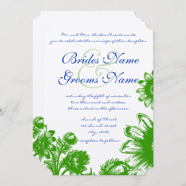 Invitation Beau Mariage à fleurs Vintages (Devant / Derrière)