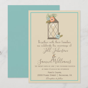 Invitation Beau Mariage à lanterne beige et bleu
