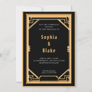 Invitation Beau Mariage Art déco noir et or