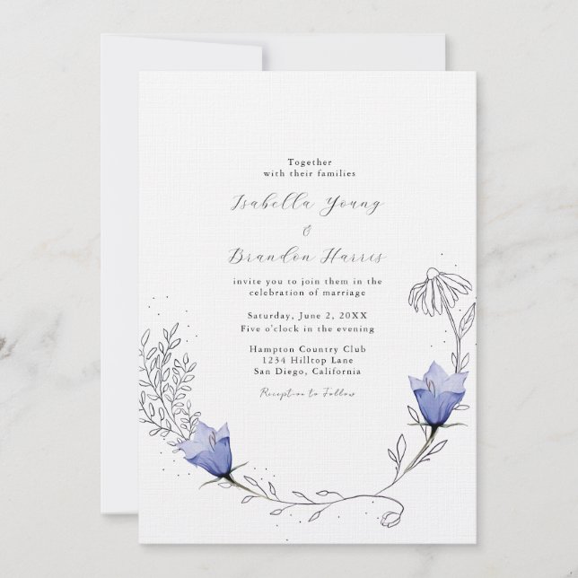Invitation Beau Mariage Bleu Bellflower (Devant)