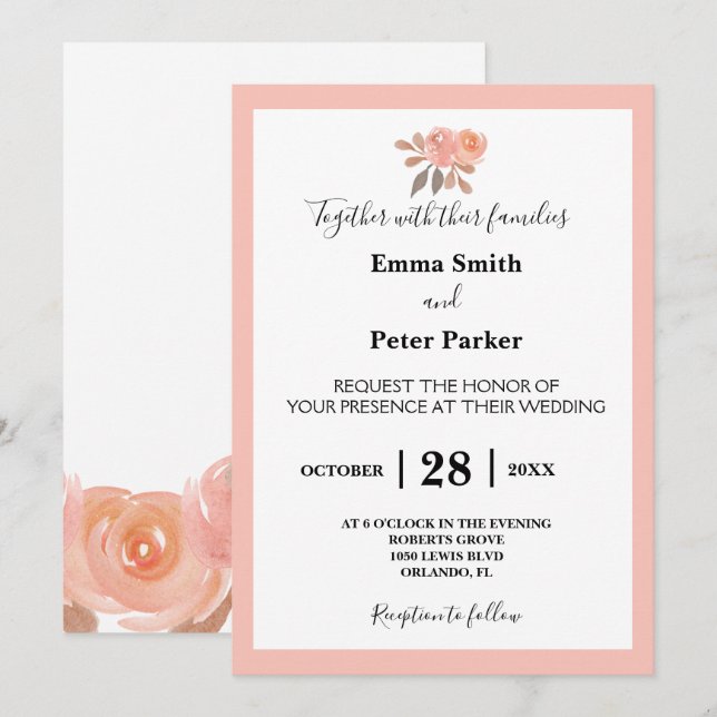 Invitation Beau Mariage de Bouquet Floral (Devant / Derrière)