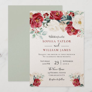 Invitation Beau Mariage de fleurs rouge blanc vert